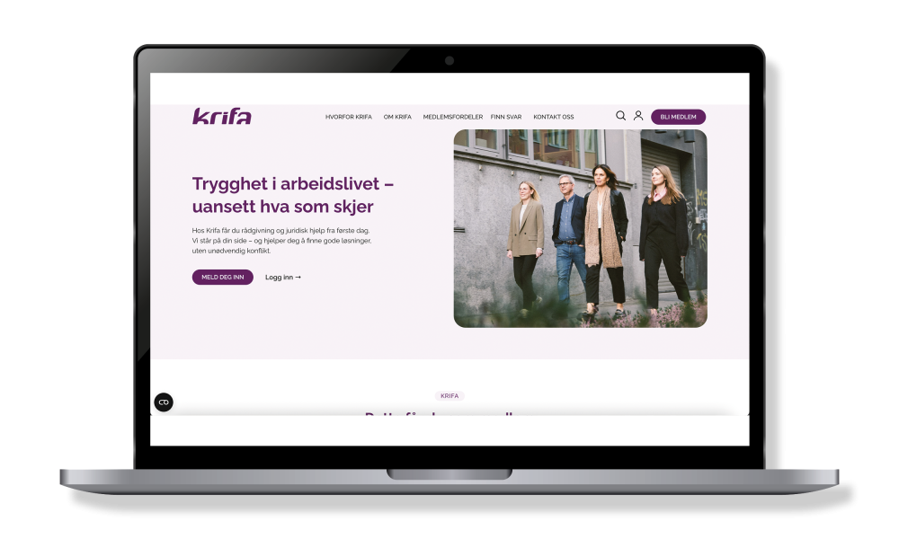 Mockup av websidedesignet til Krifa.